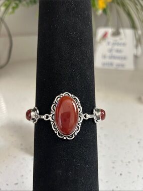 Sterling Silver Carnelian Gemstone Link Bracelet